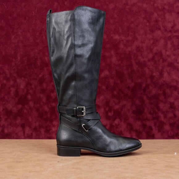 Sam Edelman Women Pansy Equestrian Riding Wide Calf Black Leather Boots sz 8 - Picture 2 of 10